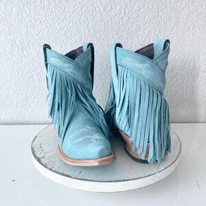 Lane SENITA FALLS Womens Cowboy Bootie 7.5 Blue Fringe Western Short Cowgirl